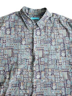 Tori Richard Hawaiian Shirt Men's 3XB Blue Tiki Pineapple USA Resort Cruise